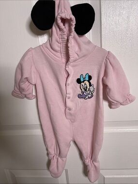 Disney Pink Minnie Mouse Hooded Footed One-Piece with Black Ears